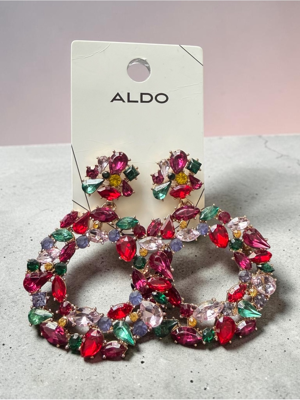 ALDO Multicolor Jewel Hoop Earrings with Red, Green, Pink & Purple Accents